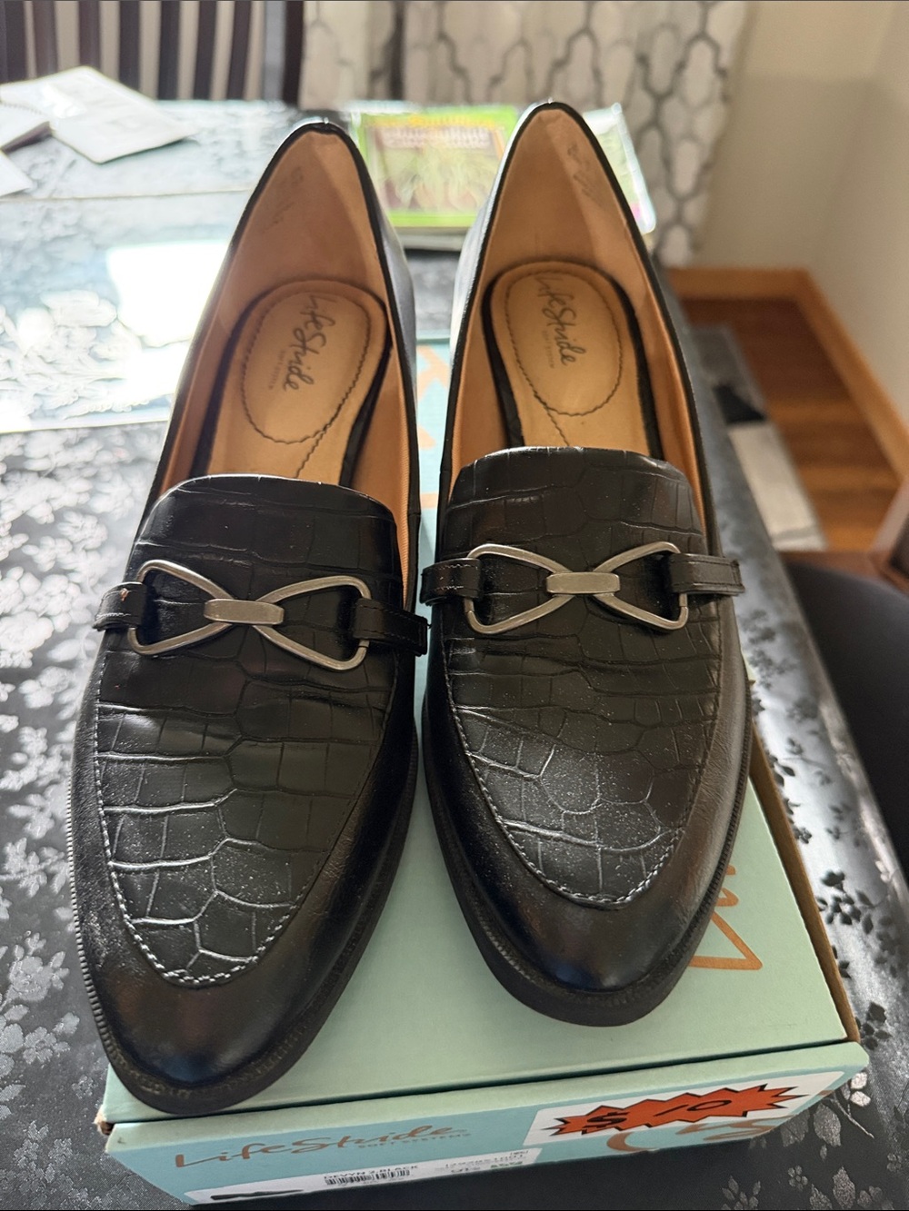 Life Stride Woman’s Black  Slip-On Loafers with Silver Bit